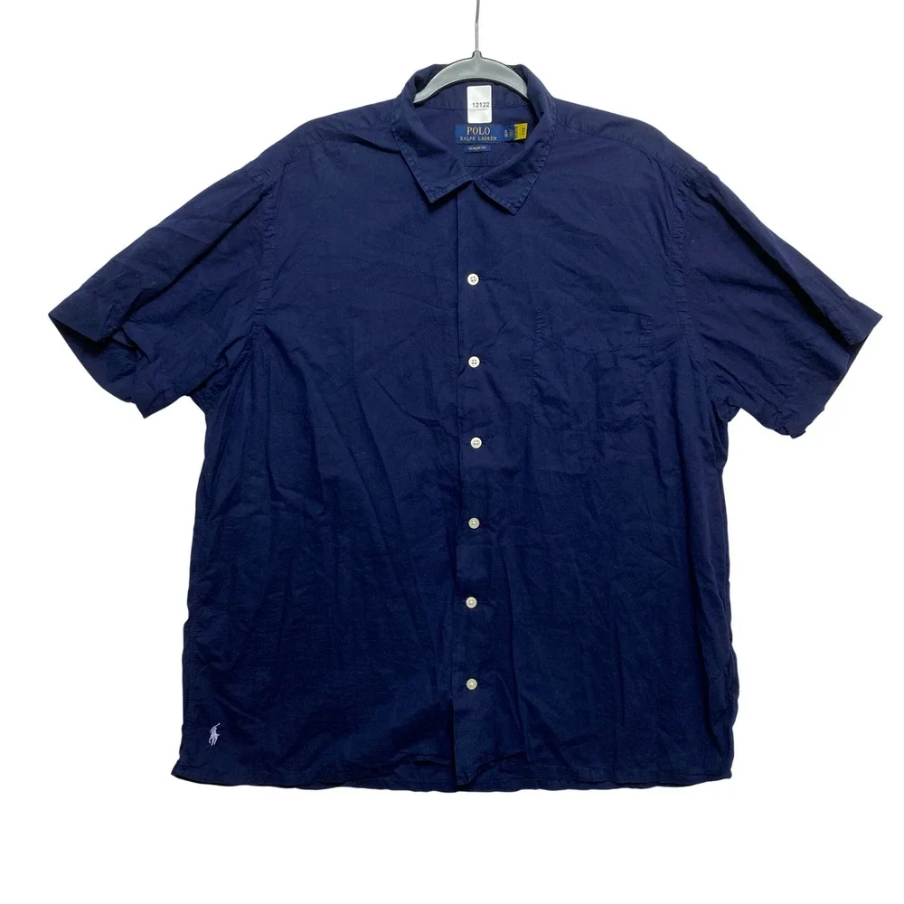 Polo Ralph Lauren Shirt Mens XL Navy Blue Short Sleeve Classic Fit Button-Down